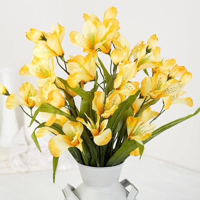 Factory Direct Craft Artificial Yellow Alstroemeria Peruvian Lily Silk Flower Bush - Realistic Su... | Amazon (US)