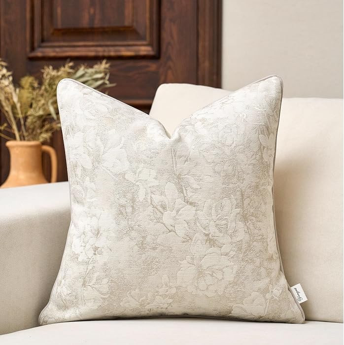 Vintage Peony Pillow Cover 18 x18 Inches, Nature Chenille Floral Square Pillow Cover Soft Luxury ... | Amazon (US)