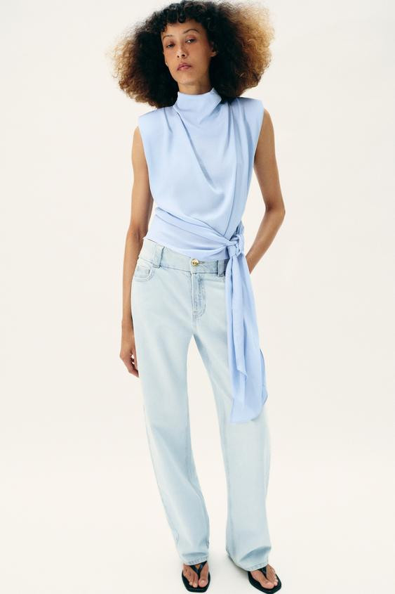 SATIN EFFECT SHOULDER PAD TIE TOP | Zara US