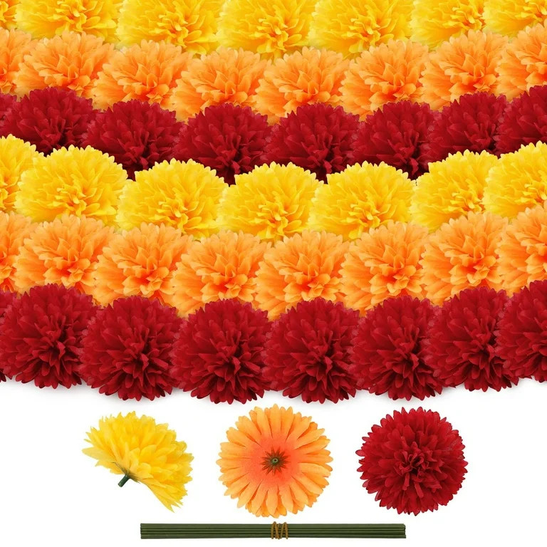 Ayieyill 40 Pcs Faux Marigold Flower Heads Halloween Day of the Dead Gift Decoration Mexican Cinc... | Walmart (US)