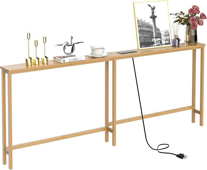 VASMIA 70.9 Inch Narrow Console Table with Outlet,Bamboo Behind Couch Sofa Table,Skinny Hallway T... | Amazon (US)