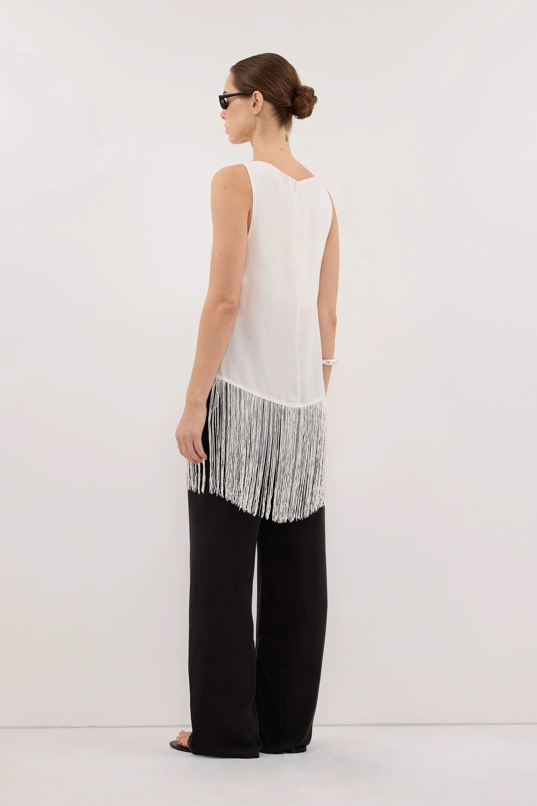 FIORA WHITE CUPRO FRINGE TOP | DISSH