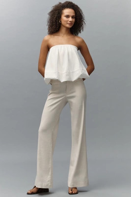 Maeve Linen-Blend Flare Trouser Pants | Anthropologie (US)