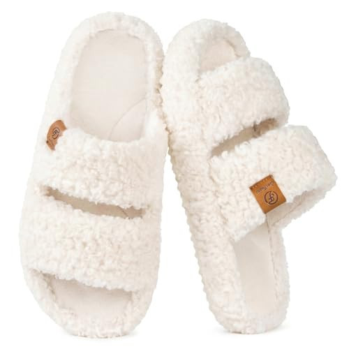 EverFoams Womens Fuzzy Open-toe Slippers Soft Comfy Memory Foam Indoor House Shoes Vanilla Ice,5-6 US | Amazon (US)