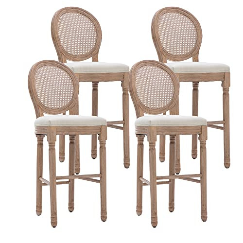 ABET 30-Inch Bar Stools Set of 4, French Country Barstools Counter Height Chair, Vintage Rattan B... | Amazon (US)