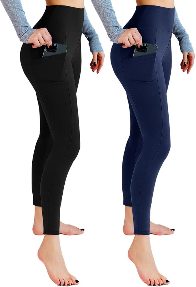 2 Pack Leggings with Pockets for Women, High Waisted Soft Leggings for Yoga Gym | Amazon (US)