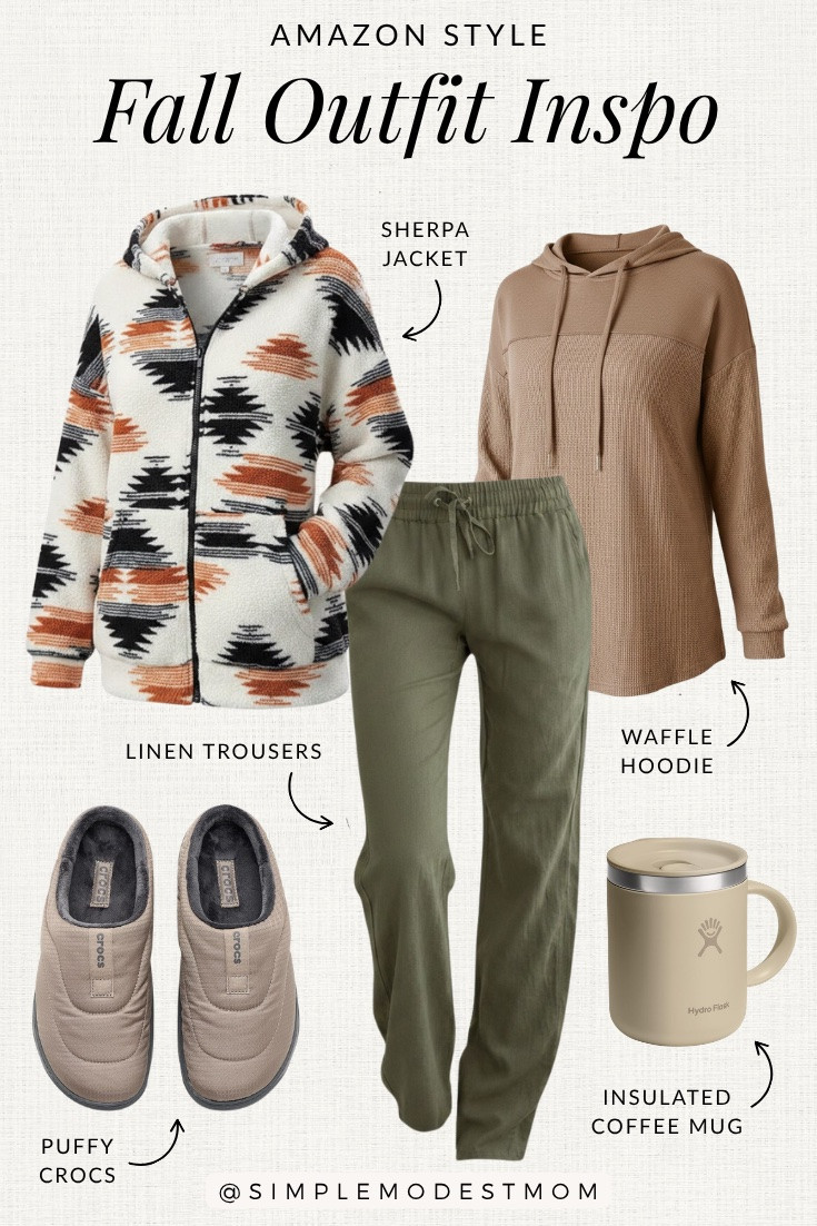 Cozy, comfy, and perfectly simple for fall 🍂 Today’s outfit is all about easy layers—light linen pants with a soft waffle hoodie, topped with the warmest sherpa fleece jacket. Sliding into my puffy moc Crocs for that casual, on-the-go vibe and keeping my Hydroflask coffee mug close for a warm sip on crisp mornings. Effortless, modest, and mom-approved. 🤎 #FallOOTD #SimpleModestMom #LTKFallStyle￼

#LTKootd #LTKSeasonal