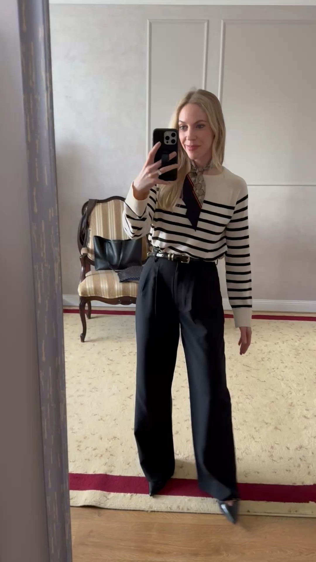 Work wear outfit, Gucci silk scarf, wide leg trousers, office look, style over 40

#LTKWorkwear #LTKWatchNow #LTKFindsUnder100