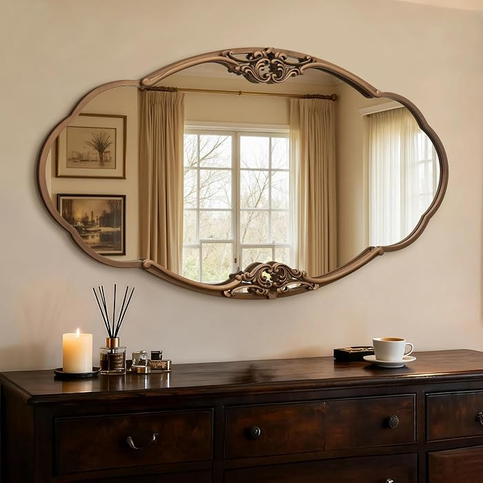 Large Vintage Wall Mirror: 48"x26" Antique Gold Ornate Mirror - Classic Baroque Wall Decor for En... | Amazon (US)