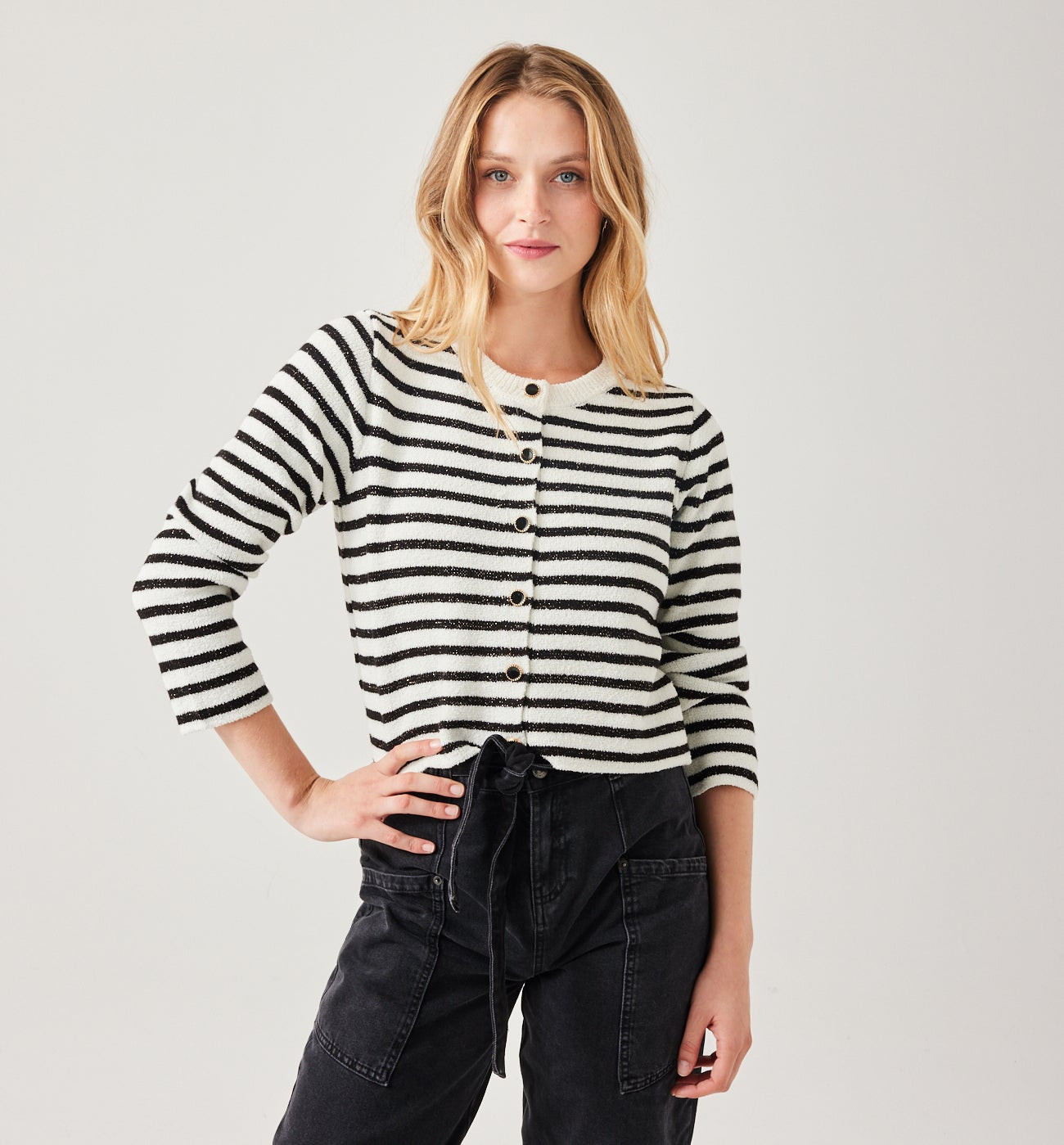 Gilet court et rayé Femme - Rayé Noir | Promod (FR)