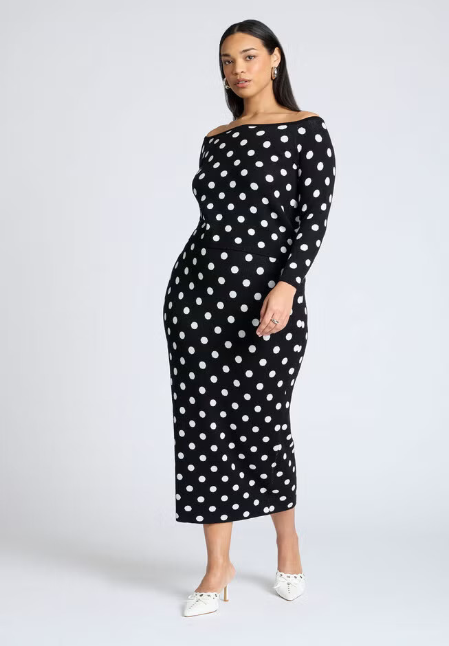 Polka Dot Sweater Midi Skirt | Eloquii