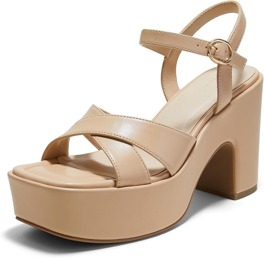 Arromic Women's Crisscross Band Platform High Heel Sandals with 4-Inch Chunky Heels Ankle Strap S... | Amazon (US)