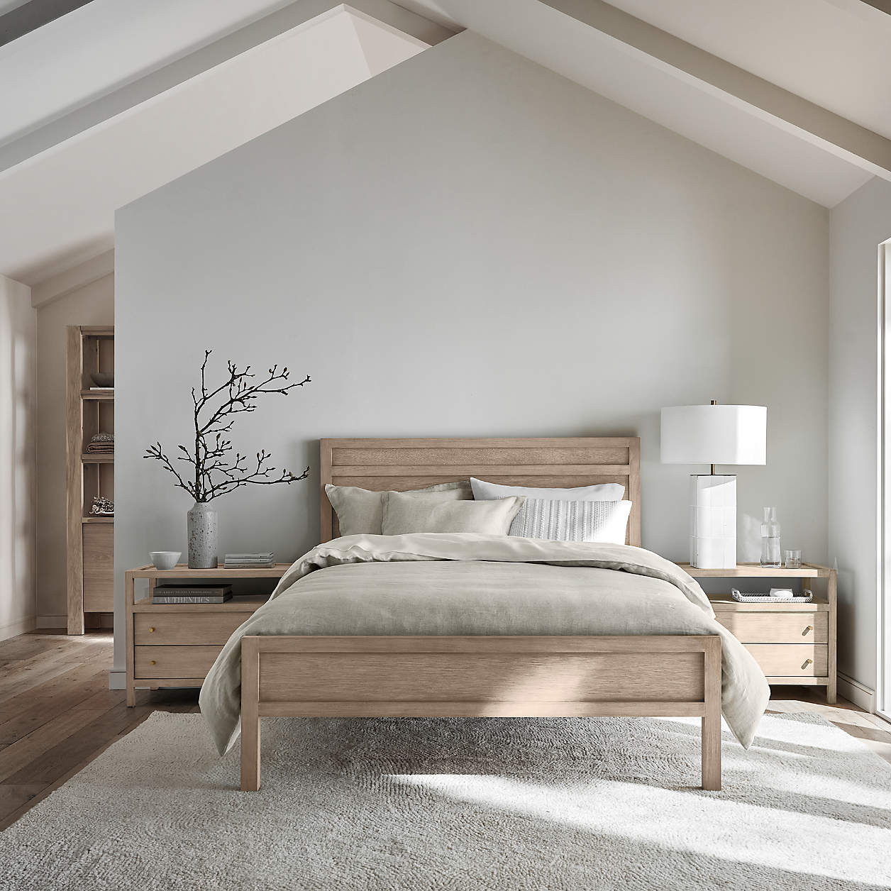 Keane 31.5" Weathered Natural Solid Wood Charging Nightstand + Reviews | Crate & Barrel | Crate & Barrel