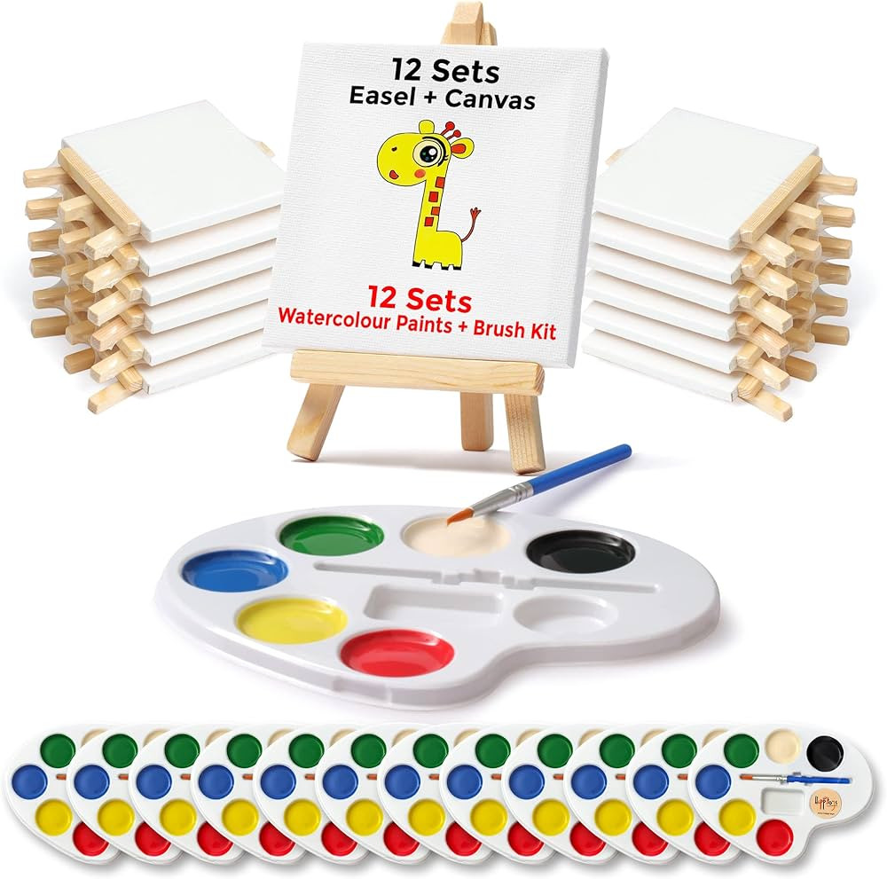 Mini Canvas and Easel Set with Mini Watercolor Paint in Bulk Set of 12 - Kids Art Party Favors & ... | Amazon (US)