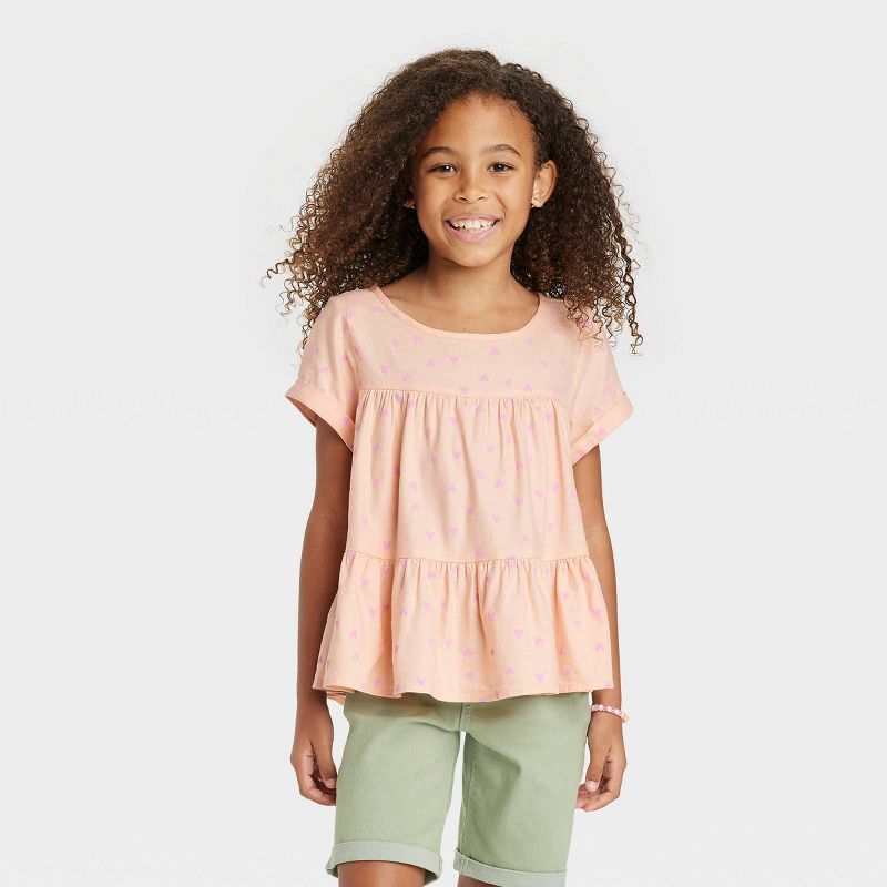Girls' Short Sleeve Tiered Woven Shirt - Cat & Jack™ | Target