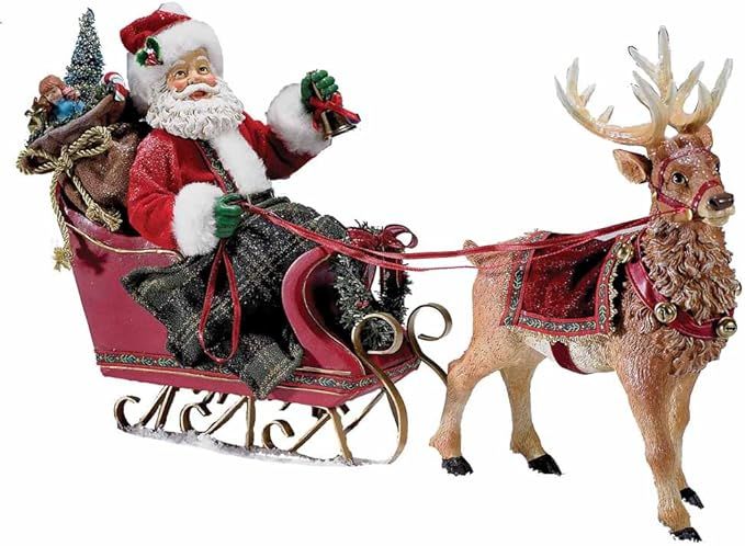 Kurt Adler Fabriché 10-Inch Santa in Sleigh with Deer Tablepiece | Amazon (US)