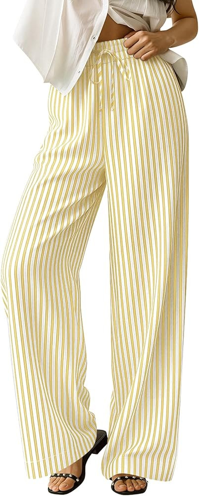 LYHIPSS Striped Gingham Pants Women Summer Lounge Plaid Checkered Pants Wide Leg Casual Palazzo P... | Amazon (US)