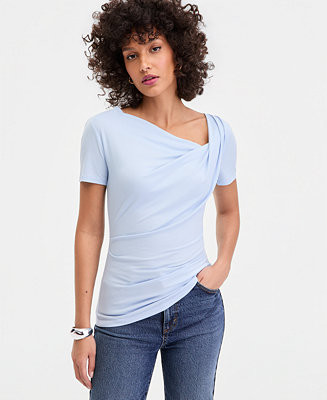 Women's Short Sleeve Asymmetric-Neck Top | Macy's
