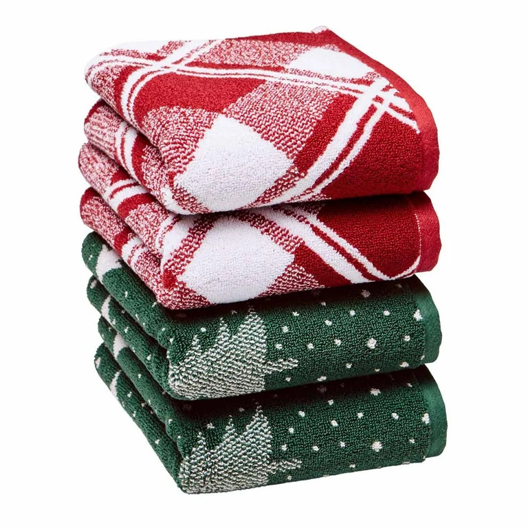 Better Homes & Gardens Holiday 4PK Hand Towel Set, Green Christmas Tree & Red Christmas Plaid | Walmart (US)
