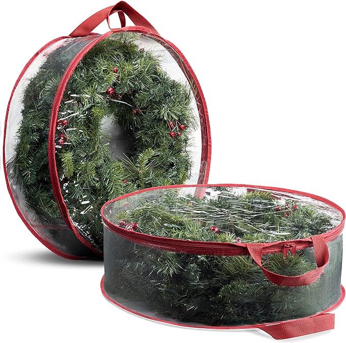 2-Pack Christmas Wreath Storage Bag 24 Inch - Clear PVC Plastic for All View Durable Plastic Fabr... | Amazon (US)