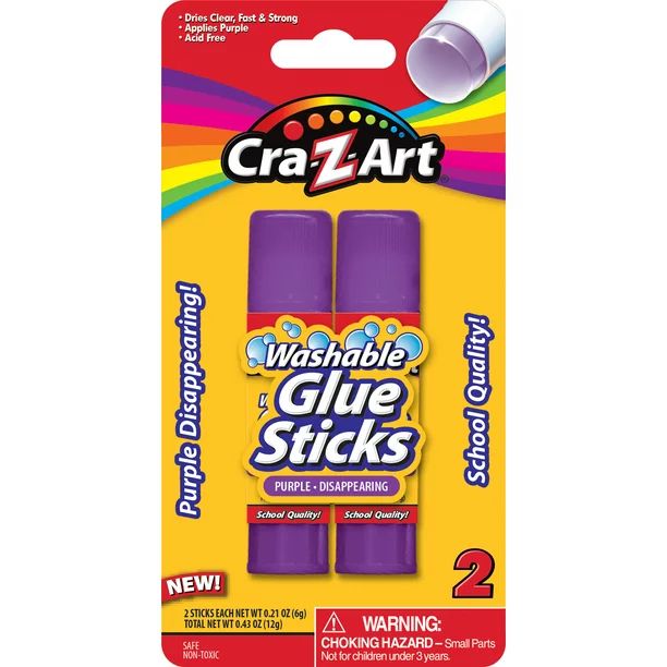 Cra-Z-Art Washable Glue Sticks, Disappearing Purple, 2 Count | Walmart (US)