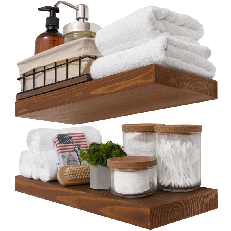 Solid Wood Floating Shelves, Wooden Shelves for Wall, Wall Shelves Bathroom (Set of 2) | Wayfair North America