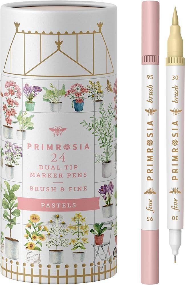 Primrosia 24 Pastel Dual Tip Markers, Fine Tip and Brush Pens. Perfect for art, illustration, dra... | Amazon (US)