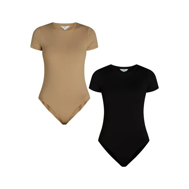 Time and Tru Women's Short Sleeve Smoothing Bodysuit, 2-Pack, Sizes XS-XXXL | Walmart (US)