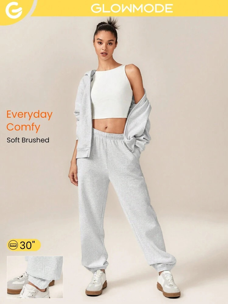 GLOWMODE 30'' Everyday Fleece Be Comfy Oversized Fit Adjustable Drawstring Waist Basic Joggers With Side Pockets Daily Casual | SHEIN