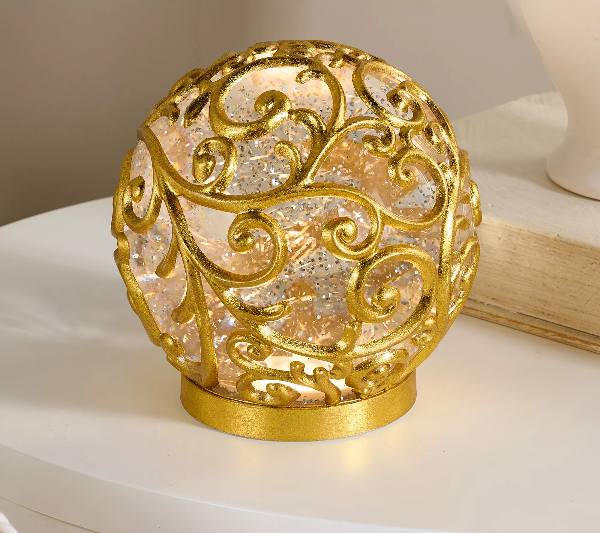 "As Is" 6.5" Illuminated Glitter Scroll Design Sphere by Valerie | QVC