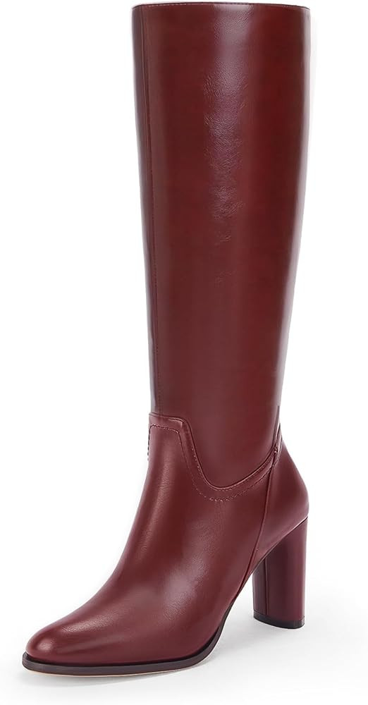 Coutgo Womens Knee High Boots Pointed Toe Chunky Heel Boot Side Zipper Winter Long Boots,Reddish ... | Amazon (US)