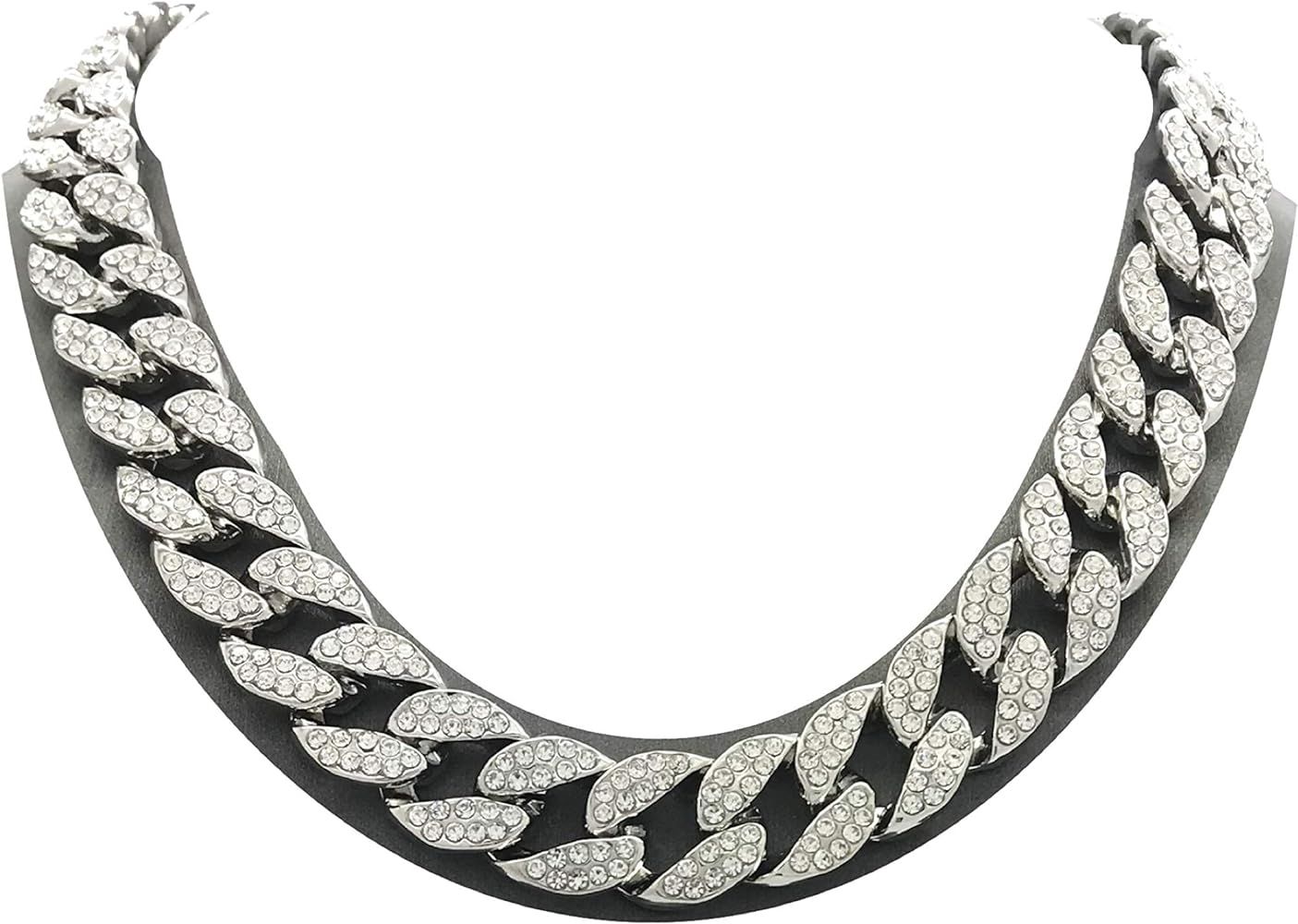 Mens Iced Out Hip Hop Silver tone CZ Miami Cuban Link Chain Choker Necklace | Amazon (US)