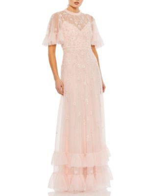 Ruffled Floral Embellished Flutter Sleeve A Line | Bloomingdale's (US)