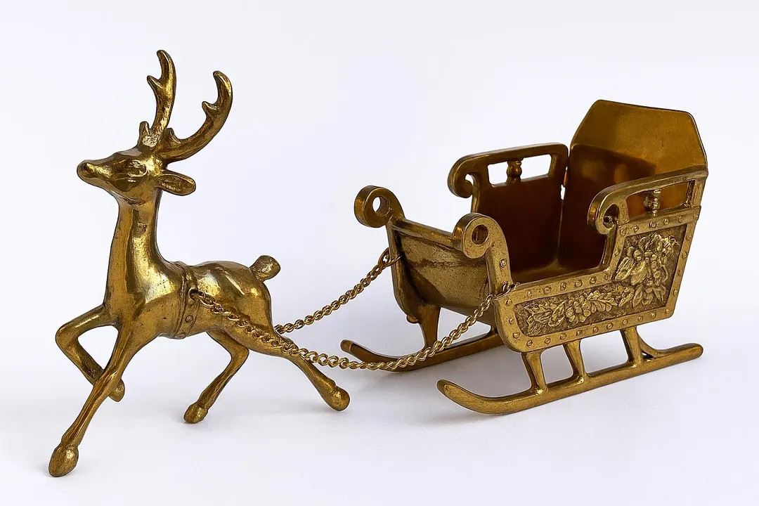 Vintage Lefton Brass Reindeer and Sleigh – MCM Christmas Decor - Etsy | Etsy (US)
