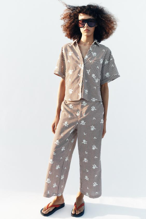 EMBROIDERED PLAID SHIRT SET | Zara Canada