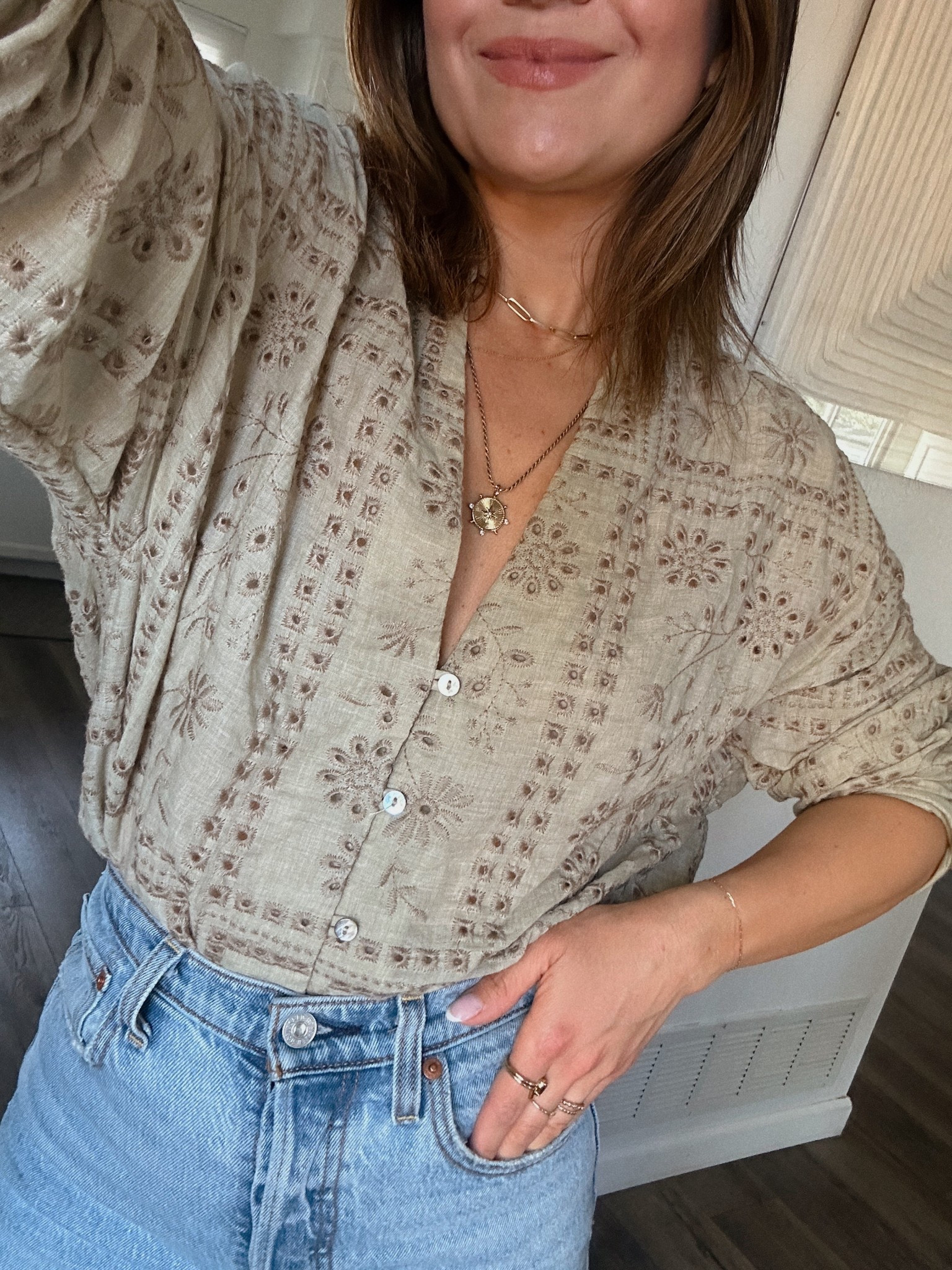 The prettiest eyelet blouse! The color is so good!!
Top size xs
Jeans size 25

#LTKSeasonal #LTKFindsUnder100 #LTKStyleTip