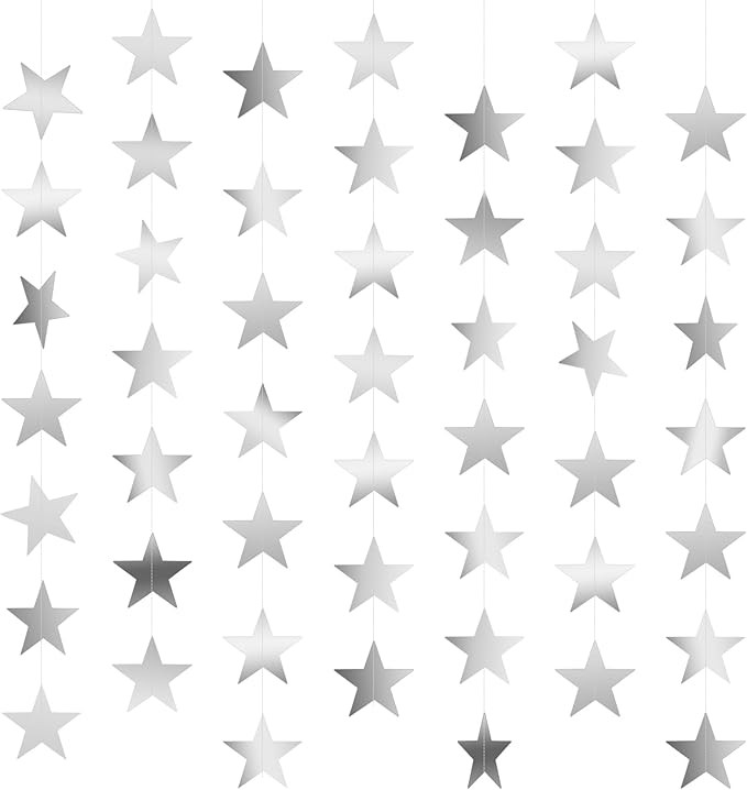 Silver Star Garland Banner, 5 PCS 66 Feet Double Side Star Hanging Bunting Banner Backdrop for Bi... | Amazon (US)