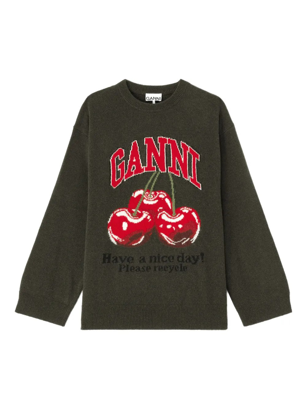 GANNI cherry-print graphic sweater - Green | Farfetch Global