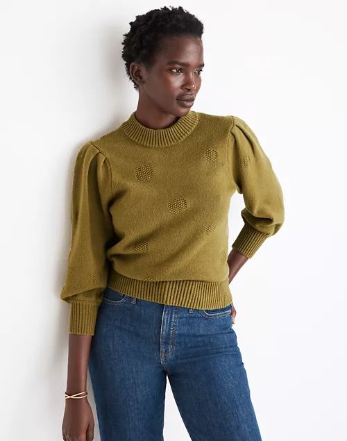 Dotted Eaton Puff-Sleeve Pullover Sweater in Cotton-Merino Yarn | Madewell
