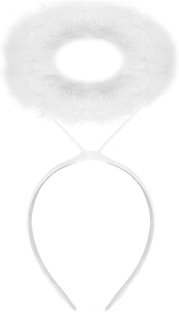 McFadyon Angel Halo Headband, Feather Angel Headband White Halo Hair band,Halloween Angel Outfit ... | Amazon (US)