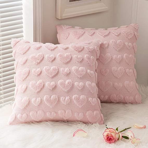 MIULEE Valentines Pillow Covers 18x18 Inch Set of 2 Valentines Day Light Pink Heart Love Decorati... | Amazon (US)