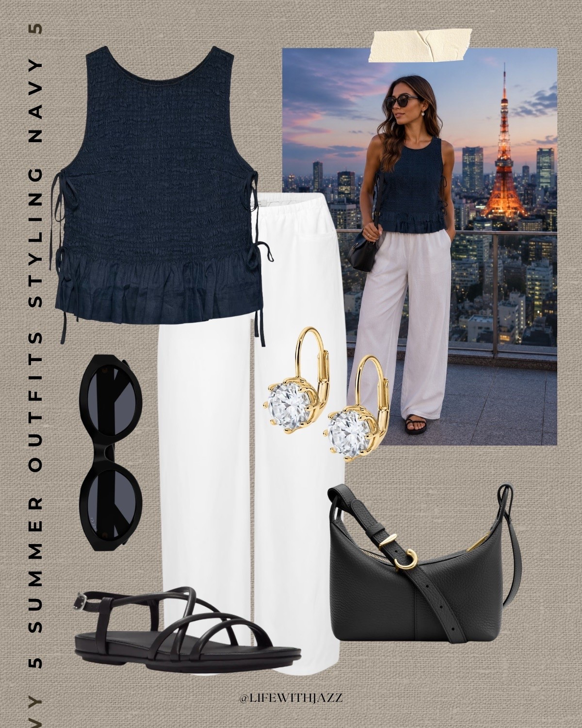 Summer outfit styling navy 

Tokyo outfit / Japan outfit / travel outfit inspo / elevated style / eyelet top / barrel pull on pants / FitFlop strappy sandals / cuyana purse / sunglasses

#LTKootd #LTKTravel