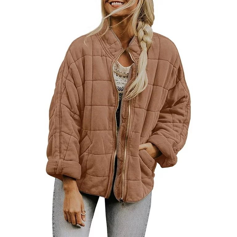 Frontwalk Womens Stylish Quilted Jacket Winter Coats Outwear Solid Color Lightweight Padded Jacke... | Walmart (US)