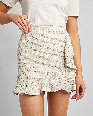 High Waisted Ruffle Front Boucle Mini Skirt | Express