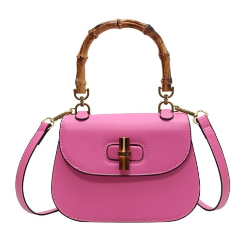 Women's Leather Tote Handbags,Bamboo Shaped Top Handle Satchel Crossbody Bag Vintage Shoulder Bag (Pink) | Amazon (US)