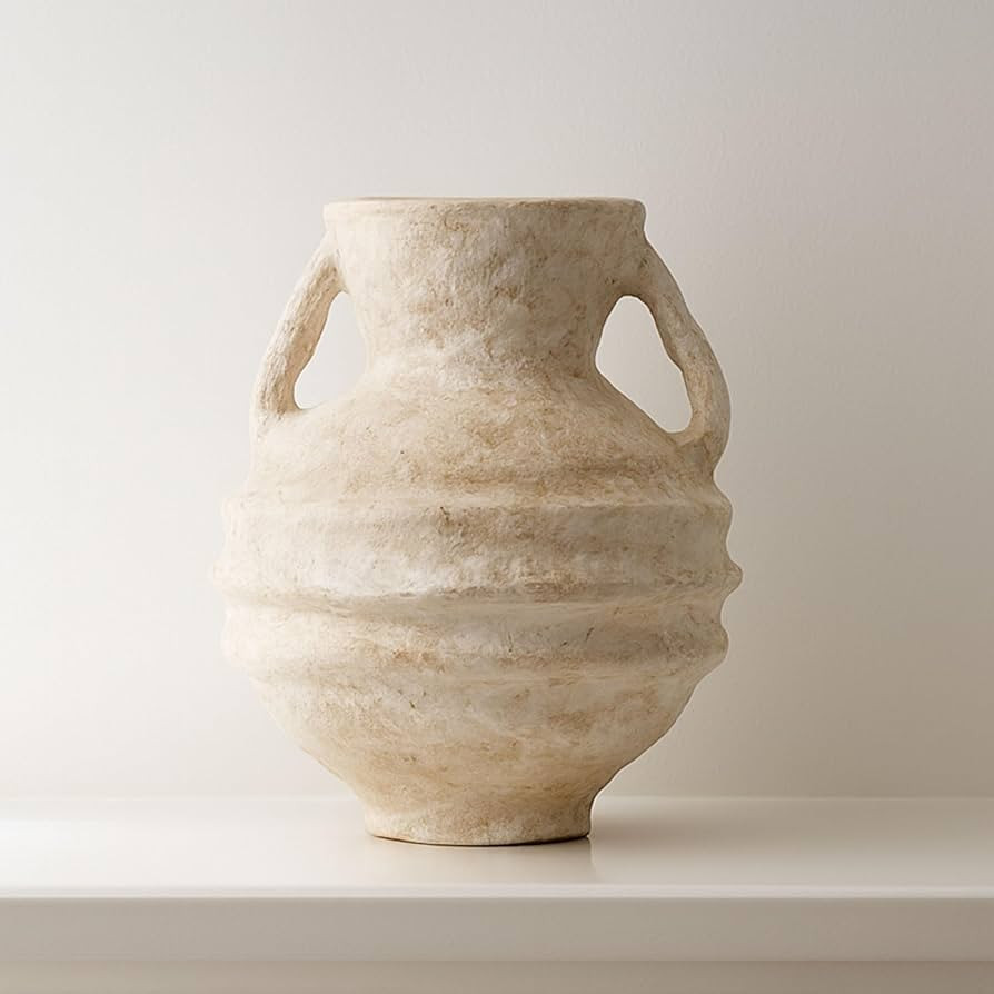 Decorative Flower Vase for Home Decor – Boho Paper Mache Accent with Handles, Stylish Flower Va... | Amazon (US)