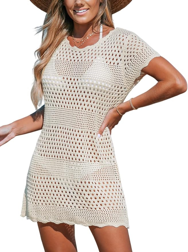 CUPSHE Women Swimsuit Coverup Crochet Bathing Suit Bikini Swimwear Knit Pullover Beach Dress | Amazon (US)