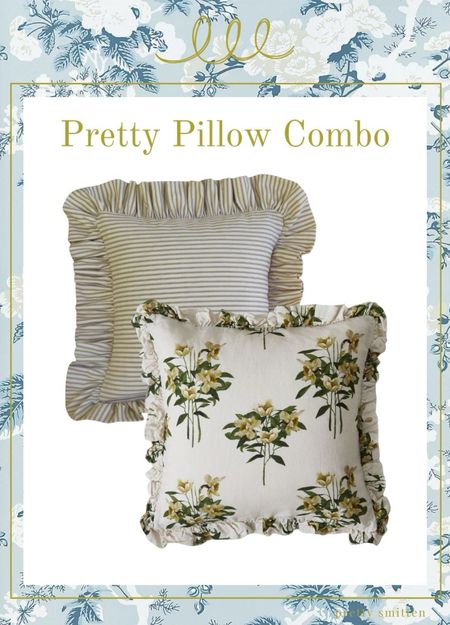 Living room pillow combo - Ruffle pillows ticking stripe floral - traditional home - grandmillennial decor

#LTKHome