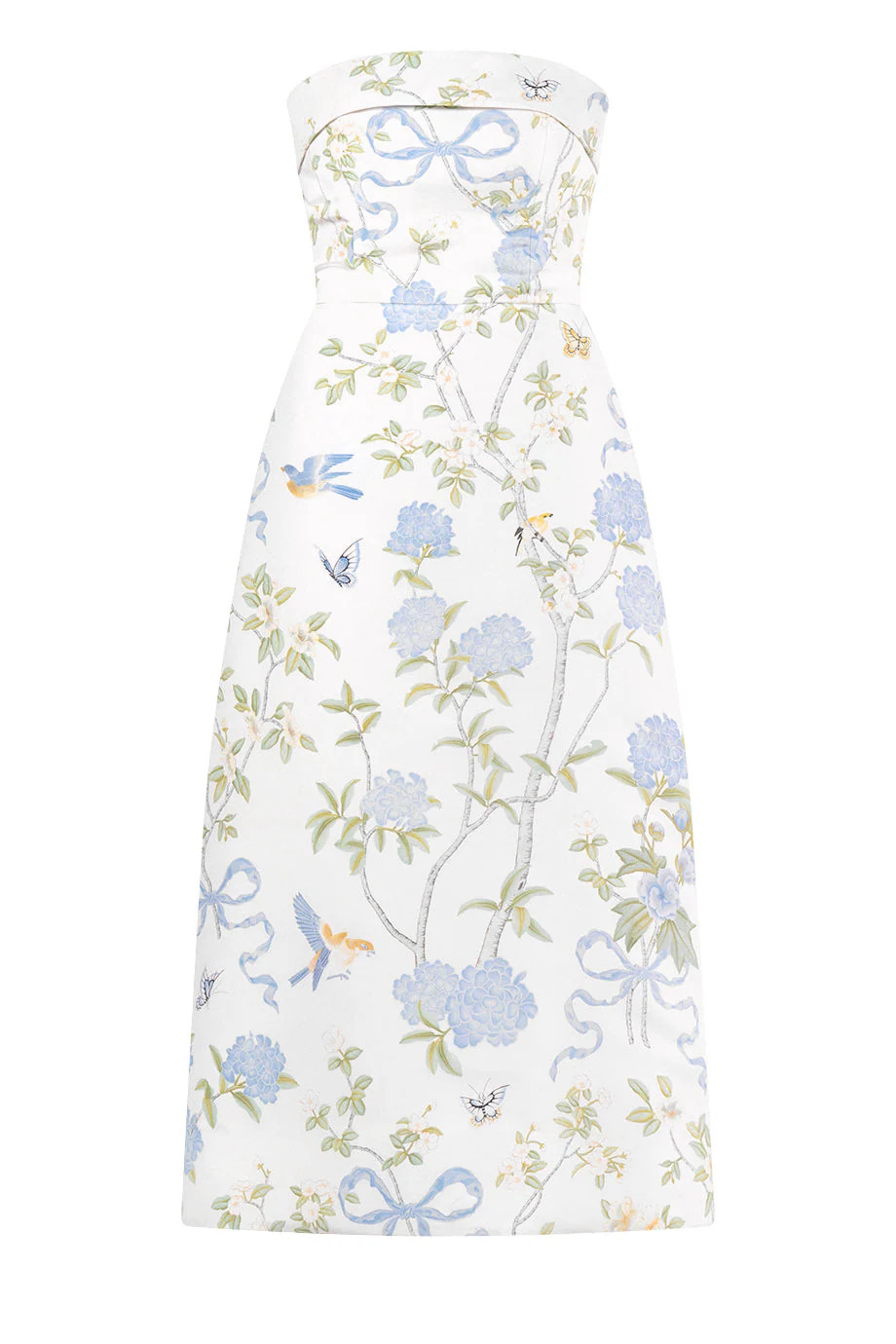 Lucie Beheld Butterfly Floral Silk Faille A-Line Midi Dress in Bridal White | Over The Moon