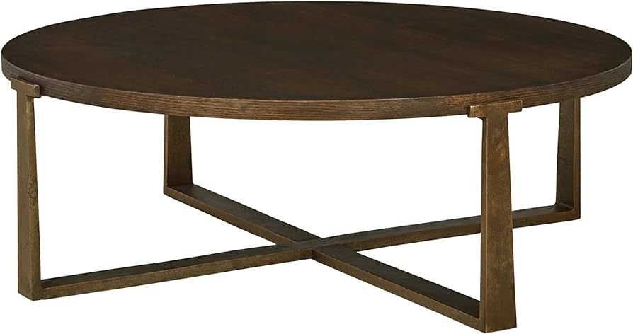 Signature Design by Ashley Balintmore Round Cocktail Table, 50"W x 50"D x 17"H, Dark Brown & Meta... | Amazon (US)